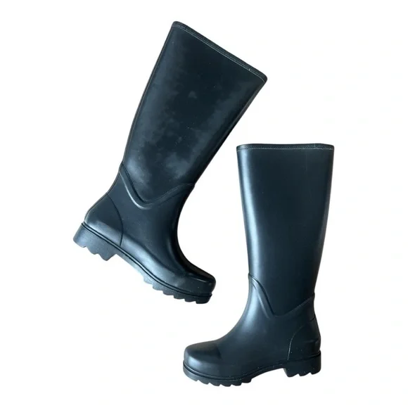 Tory Burch Black Tall Sarah Logo Rain Boots Gold Medallion Style 37568, Size 5 - Picture 5 of 11